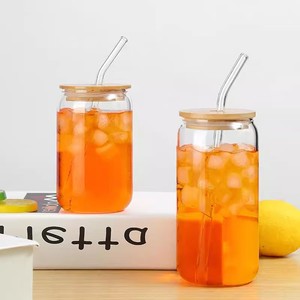 Gobelet en verre de 500 ml pour boissons froides, eau, café, lait, jus, bière, avec couvercle en bambou et paille, pour la maison et le petit-déjeuner - Product Image 4