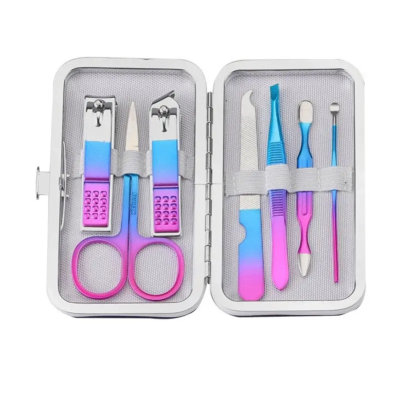 7/10/12/15Pcs Color Titanium Nail Clipper Stainless Steel Manicure & Pedicure Set Portable Kit Set For Nails Grooming Tools