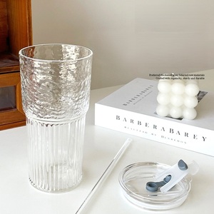 Vaso <span class=keywords><strong>de</strong></span> café <span class=keywords><strong>de</strong></span> doble uso, ecológico, <span class=keywords><strong>de</strong></span> vidrio grueso a rayas, diseño clásico, con tapa y pajita, <span class=keywords><strong>de</strong></span> alta estética - Product Image 3