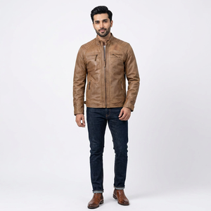 Men's Genuine Leather Vintage Style Breathable Skin Jacket OEM Custom Logo Design Autumn Polyester Fabric - Product Image 1
