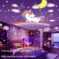 Projecteur d'étoiles, lampe de nuit licorne, haut-parleur Bluetooth, lampe 360° °   Veilleuse rotative à 21 films pour projection, cadeau d'anniversaire et de Noël