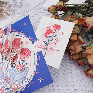 Carte de vœux surprise à estampage à chaud, motif rose vintage, pour Tanabata, la fête des pères, la Saint-Valentin, carte pop-up 3D - Product Image 1
