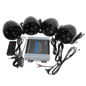 Hiu Audio Sepeda Motor 4ch 1000 W 12 V, dengan Radio FM, USB ,SD, Input Aux In, dan 4 Buah Speaker Tahan Air