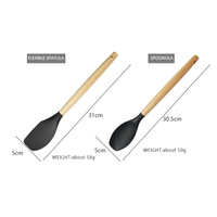 Lot de 12 ustensiles de cuisine en silicone avec manche en bois : pinces, spatule, spatule ajourée, louche à spaghetti