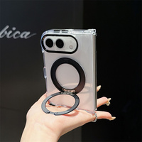 Étui de téléphone de luxe avec support rotatif en métal pour iPhone DUO Ultra 18 Fold Shell Transparent Shockproof Magnetic PC Cover