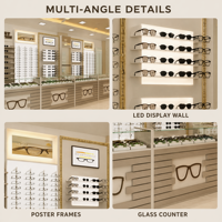 Vitrines de présentation de lunettes noires et blanches pour magasins d'optique, présentoir mural pour lunettes