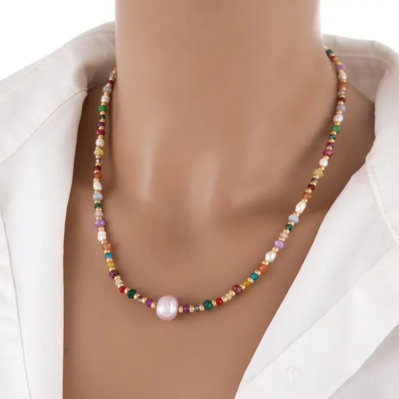 Bohème perles d'eau douce perles de rocaille collier Niche Vintage pierres précieuses colorées collier mixte bijoux en gros