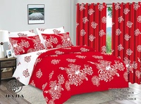 JiaJia Parure de Lit et Rideaux Grande Taille, Drap Plat en Coton avec Rideaux Assortis pour Salon, Drap de Lit 3 Pièces