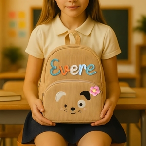 Sac à dos personnalisé en velours côtelé avec <span class=keywords><strong>nom</strong></span> - Sac d'école brodé avec un animal mignon - Cadeaux <span class=keywords><strong>de</strong></span> rentrée scolaire pour garçons et filles - Product Image 2