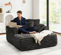 Chaise longue surdimensionnée pour l'intérieur, canapé-lit en fausse fourrure moelleuse avec oreillers et accoudoirs larges, canapé nuage confortable et moelleux