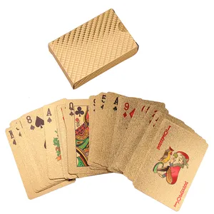 Baralho de cartas de mesa, folhas de plástico à prova d'água para jogos de poker folheadas a ouro 24k