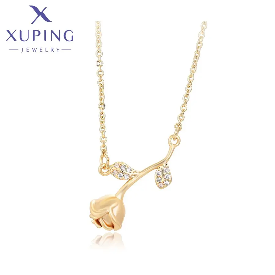 necklace-01764 Xuping Jewelry Exquisite Fashion Diamond 18k Gold Rose Style Valentine's Day Gift Ladies Necklace