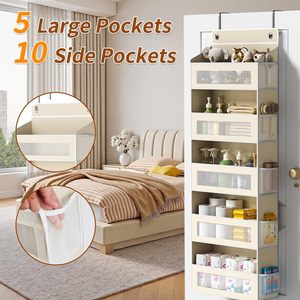 Over The Door Organizer 15 Pockets Beige Hanging <b>Storage</b> For Bathroom Closet Behind Door Hook Type Neatening Solution - Product Image 3