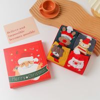 Chaussettes de Noël en coton peigné absorbant la transpiration, chaussettes chaudes d'hiver mi-mollet, motif renne de dessin animé mignon, unisexe, en coffret cadeau