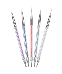 Lot de 5 pinceaux à ongles double tête avec manche diamanté pour la peinture au gel acrylique et la décoration des ongles - Product Image 1