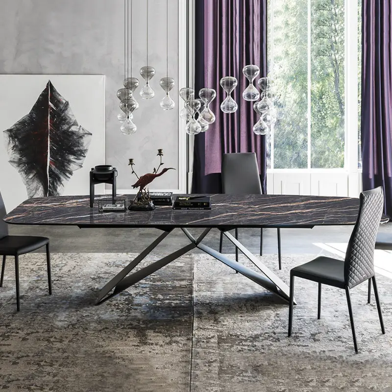 Beston Italian modern Home furniture dining room set stainless steel leg light luxury marble household rectangle dining table