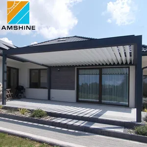 Gazebo atap logam tahan air kualitas tinggi aluminium Pergola Louver dengan layar ritsleting