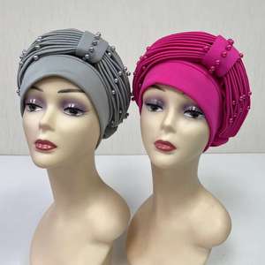 MH-1206 vente en gros Headtie Sego Aso Oke africain Gele Plain Nigeria nouveau Design avec turbans africains perlés pour les femmes - Product Image 4
