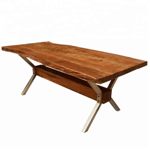 <b>Rustic</b> Solid <b>Wood</b> & Iron Live Edge Foldable <b>Dining</b> <b>Table</b> with Antique Finish and Industrial Style - Product Image 6