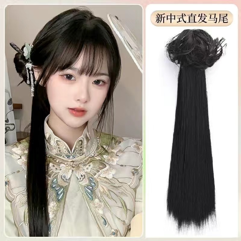 Modern Chinese-style straight ponytail [Natural Black]