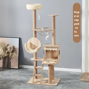 Hot-Selling Sechs-Schicht umwelt freundliche moderne Holz katze Klettergerüst Kratz baumhaus für erwachsene Katzen Katzenstreu Automatische Box - Product Image 4