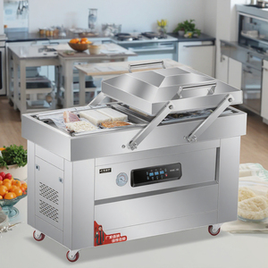 Machine d'emballage sous vide électrique automatique à double chambre pour poissons et fruits avec sacs et pochettes en plastique scellés - Product Image 1