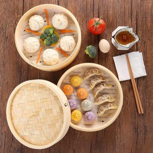 10-Inch 2-Tier Bamboo <strong>Steamer</strong> Basket for Cooking Dim Sum, <strong>Momo</strong> and Bao Buns with Stainless Steel Ring <strong>Set</strong> - Product Image 2