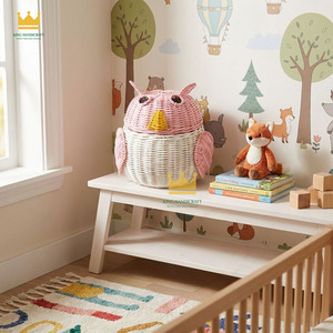 Handmade Rattan Cute Owl Shaped <b>Basket</b> Eco-Friendly Wicker <b>Storage</b> Organizer for Kids Room Decor <b>Toy</b> <b>Storage</b> - Product Image 4
