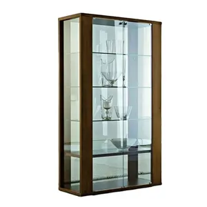 70" high Led light Glass display showcase with wood sides transparent tempered glass back wall glass showcase