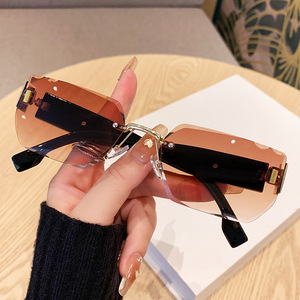 Square Frameless <b>Sunglasses</b> Black UV400 PC Lens Men Outdoor Driving Cycling Party Stage Use - Product Image 3