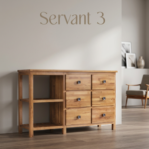 Mobiletto Tradizionale Shaker in Legno Massello con 5+ Cassetti <span class=keywords><strong>e</strong></span> Ripiani Aperti per Soggiorno - Product Image 3