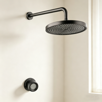 Ensemble de douche murale à effet pluie encastré pour baignoire, en cuivre brossé gris anthracite, avec bouton en cristal, mitigeur monocommande, douche de plafond moderne