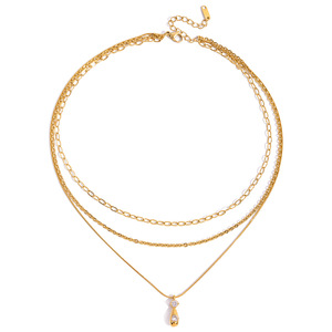 จี้รูปหยดน้ำ สร้อยคอหลายชั้น สแตนเลสประดับเพชรซิร์คอน ของขวัญเครื่องประดับแฟชั่น สร้อยคอจี้ - Product Image 5