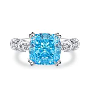 Luxurious Exquisite Blue Zircon Gemstone <b>Ring</b> Rhodium Plated <b>925</b> Sterling <b>Silver</b> Prong Setting GTC Certified for Party - Product Image 5