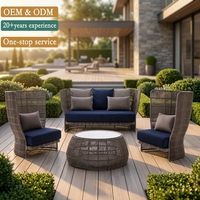 Ensemble de canapés en aluminium et corde Foshan pour terrasse, avec chaises à dossier haut et bas et coussins profonds individuels, idéal pour les conversations en extérieur