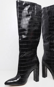 Hot Sale Python Print Block <b>High</b> Heel Snakeskin Women's <b>Knee</b> <b>High</b> Boots Ladies Pointed Toe Mid Calf Boots Shoes Women - Product Image 4