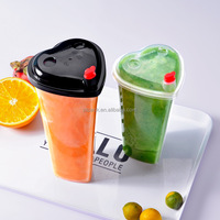 Vaso Desechable de Plástico con Tapa, Personalizado, en Forma de Corazón, para Bebidas Frías, Limonada, Té de Burbujas, Boba, Leche, 16 y 24 Onzas
