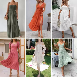 Vestido Casual de Verano para Mujer, Estilo Sólido, de Alta Calidad, Largo hasta el Suelo, con Mangas Abullonadas, Cuello Cuadrado, Cierre de Cremallera, Tejido Plisado, para Fiestas - Product Image 2