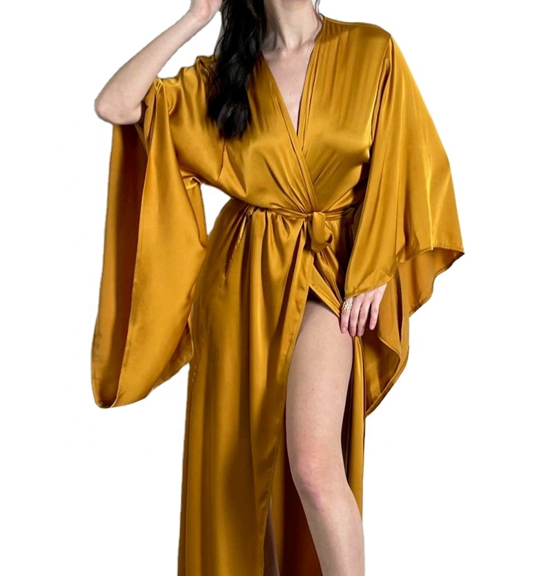 Kimono Largo de seda satinada, venta al por mayor, camisones