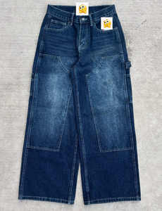 مصنع مخصص عادي فارغة الشارع الشهير ممزق المتعثر فضفاض الركبة مزدوجة قماش الدنيم نجار البضائع الجينز السراويل الرجال - Product Image 2