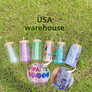 25 Pezzi/Scatola Bicchieri in Vetro a Doppia Parete 12oz per Sublimazione, Globo <span class=keywords><strong>di</strong></span> <span class=keywords><strong>Neve</strong></span> Trasparente con Coperchio in Bambù e Cannuccia per Stampa Fai-da-Te - Product Image 1