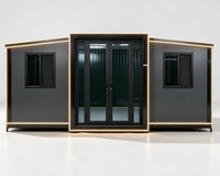 Maison préfabriquée pliable directe d'usine, double porte vitrée, éclairage LED, panneau gris anthracite, installation rapide, modulaire et extensible