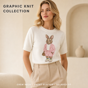 Maglione Bianco a Costine a <span class=keywords><strong>Maniche</strong></span> Corte da Donna Personalizzato <span class=keywords><strong>con</strong></span> Applicazione Coniglio all'Uncinetto Fatta a Mano, Top in Cotone - Product Image 1