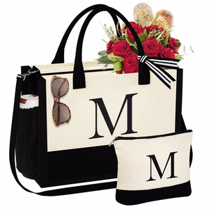 Sac de plage en toile personnalisé avec initiales, sac fourre-tout monogrammé pour femme, sacs de shopping en toile grande capacité - Product Image 4
