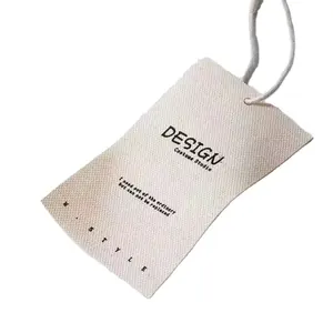 Label gantung kanvas baju cetak Logo kustom sertifikat FSC untuk pakaian kain daur ulang Tag ayun katun disesuaikan