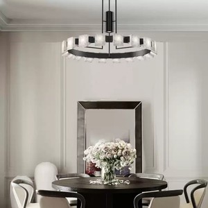 Lustre moderne en marbre, lampe suspendue ronde à LED pour salon, hôtel, luminaire d'intérieur, base d'ampoule E27 - Product Image 2