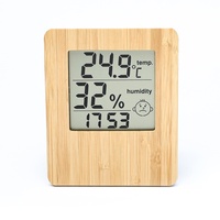 Jam Alarm Digital Quartz Kayu Bambu Solid dengan Lampu Latar, Multifungsi, Penunjuk Suhu dan Kelembapan, Jam Meja