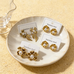 Pendientes de Perlas Artificiales de Acero Inoxidable 304 Chapados en Oro de 18K de Lujo, Pendientes Geométricos para Mujer, Accesorios - Product Image 2