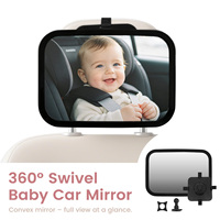 Miroir de voiture pour bébé en acrylique incassable, lentille convexe, pivotant à 360°, sangle réglable, coussin antidérapant, lumière USB, fixation murale