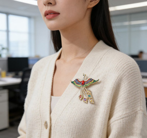 Broche de Fénix de Lujo al por Mayor con Pedrería, Joyería de Aleación, Estilo Retro Chino para Mujer, Broches de Fénix con Esmalte Goteado - Product Image 6